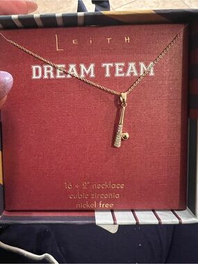 Leith Gold Baseball Bat Pendant Necklace with Cubic Zirconia